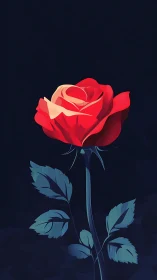 Red Rose with Luminous Petals Against Dark Backdrop.