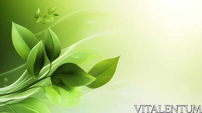 Green leaves drift across soft luminous background.