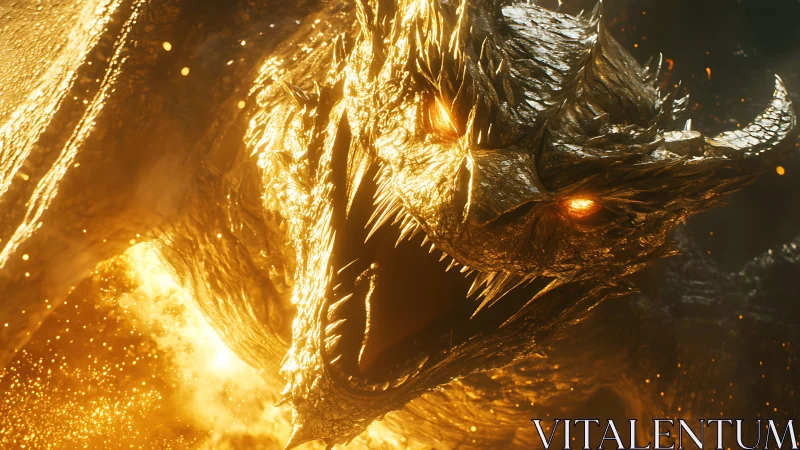 Molten dragon roars in blazing cinematic inferno light