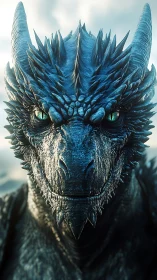 Majestic blue dragon gazes ahead with calm ancient power