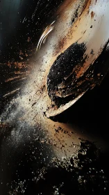 Abstract cosmic vortex with fractured dust and motion trail.