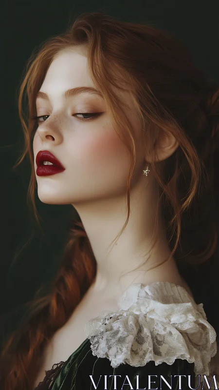Side-lit red-haired portrait applies soft-focus rendering and tonal control