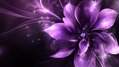 Luminescent violet flower blooms in radiant cosmic light