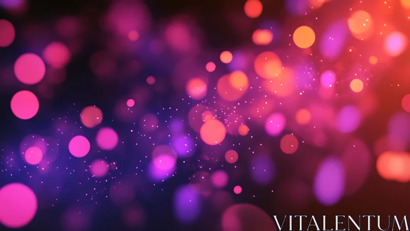 Vibrant pink and orange bokeh lights shimmer on dark violet