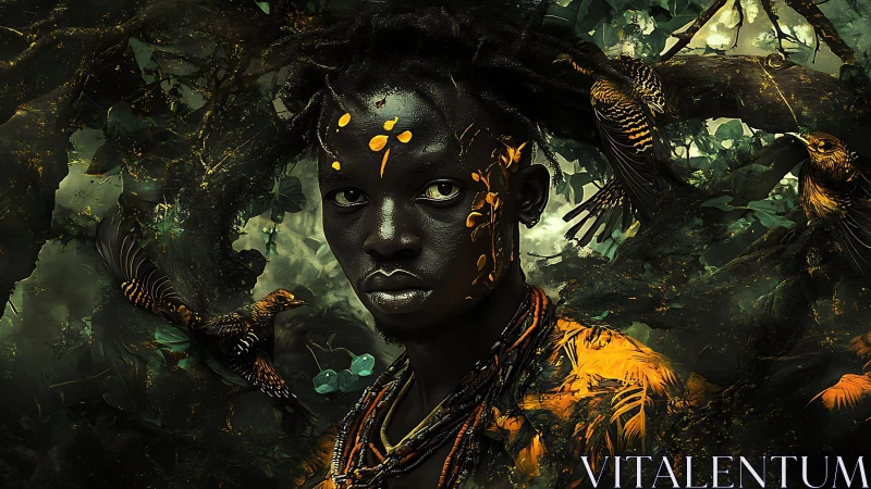 Mystical forest portrait merges human spirit with wild nature