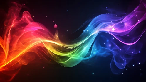 Chromatic light waves flowing across deep cosmic void.