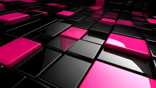 Glossy Pink and Black 3D Tiles Abstract Digital Art Background.
