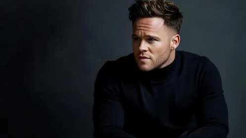 Low-key portrait of man in black turtleneck with directional lighting