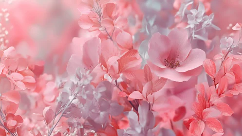 Pink flowers in soft focus with shallow depth of field composition