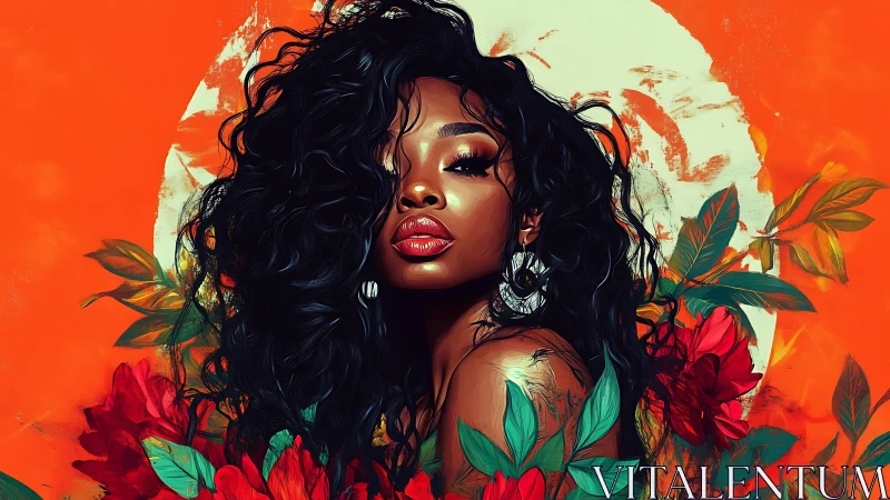 Chromatic portrait with floral vector detailing and radiant backlight.