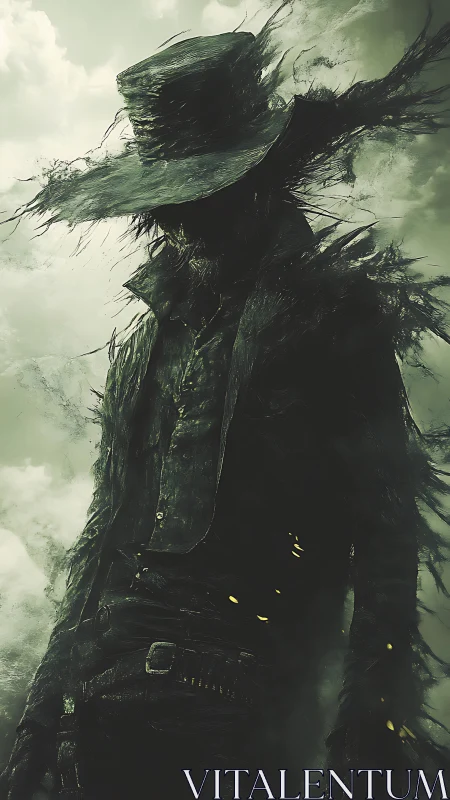 Shadowy gunslinger dissolves into swirling dark smoke