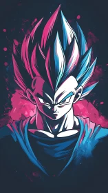 Stylized anime warrior portrait in neon dual color lighting.