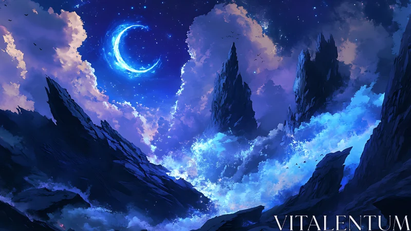 Moonlit stormcrest over crystalline dream cliffs.