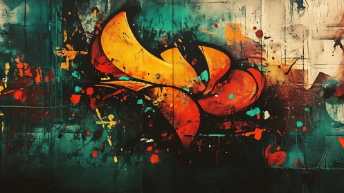 Neon graffiti bloom slices teal darkness with molten color.