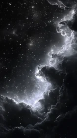 High-contrast nebula cloudscape with luminous stellar field rendering