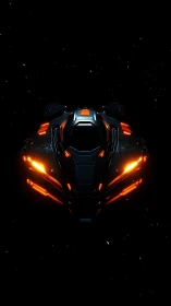 Midnight starfighter with blazing orange thruster glow.