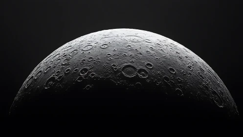Lunar horizon with detailed cratered surface in shadow.
