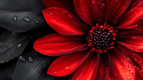 Bold Red Blooms with Water Droplets.