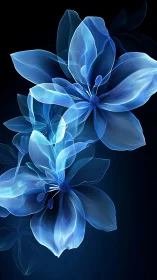 Ethereal Blue Flowers Blooming in Glowing Serenity.