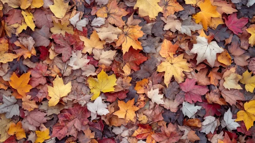 Gentle carpet of colorful autumn leaves at rest.