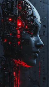 Cybernetic profile sculpture merges human visage with circuitry
