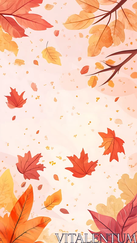 Autumn maple leaves drift across soft pastel background