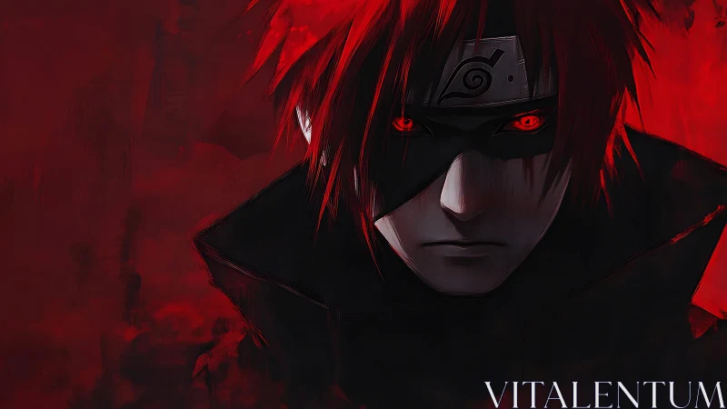 Red-tinted anime portrait with high-contrast shading and glare