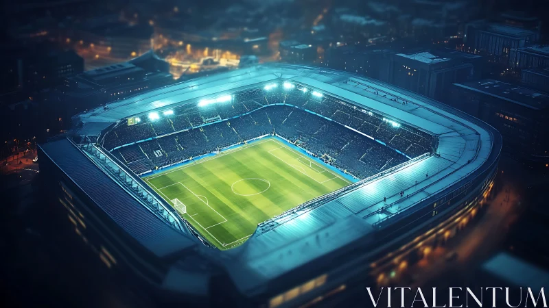 Floodlit football stadium hosts crowded evening match