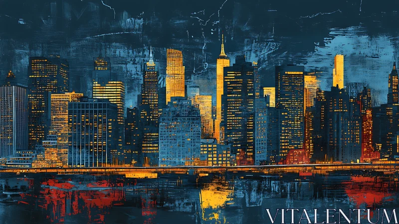 Neon brushstrokes sculpt a restless electric midnight skyline