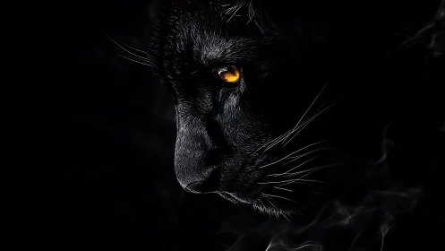 Black Cat with Golden Eyes Emerges from Darkness