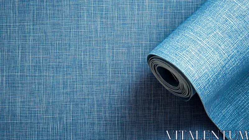 Rolled blue textured wallpaper with fine crosshatched grid pattern.