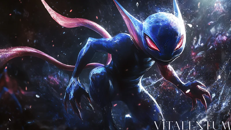 Bioluminescent alien creature in dynamic cosmic environment.