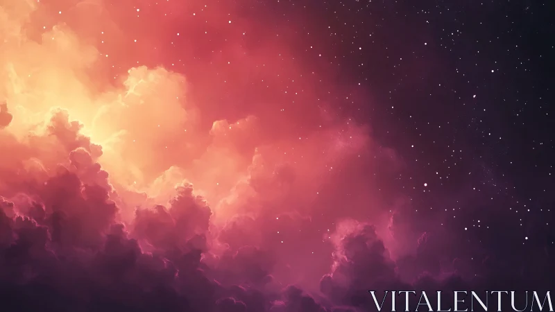 Nebula-flushed clouds quietly rehearse a cosmic sunrise