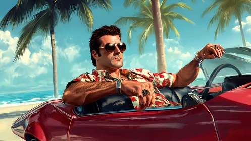 Tropical highway cruiser in saturated digital sunlight.