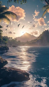 Tropical Paradise Awakens in Golden Light.