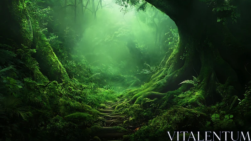 Enchanted Cave Path Through Living Forest.