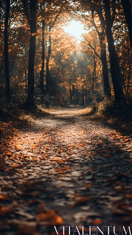 Forest Path With Autumn Foliage and Overhead Canopy.