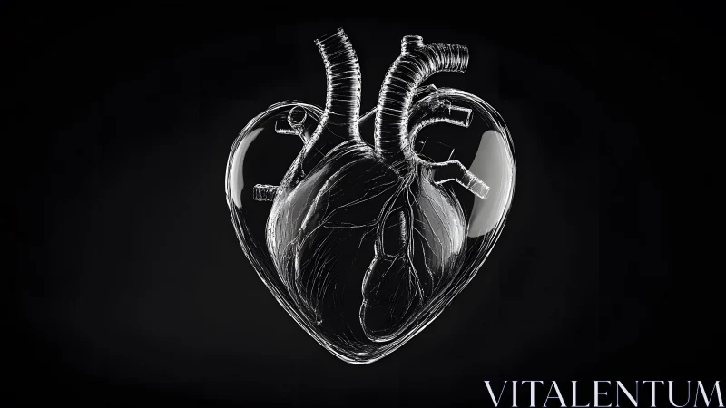 Glass Anatomical Heart Illustration on Black Background.