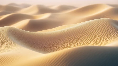 Sunlit sand dunes form smooth waves across desert landscape
