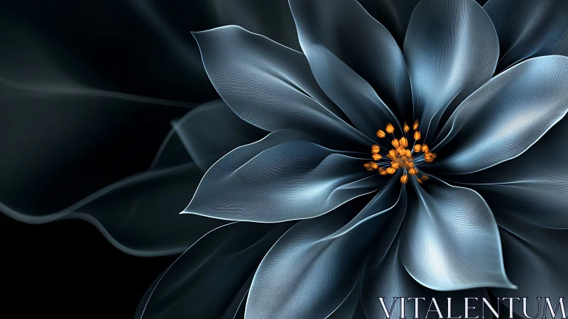 Metallic macro blossom rendered with luminous micro-line detail