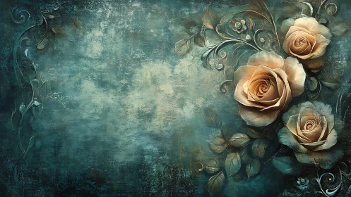 Vintage Botanical Roses with Ornamental Filigree Accents.