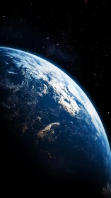 Earth terminator line captured from space against star field