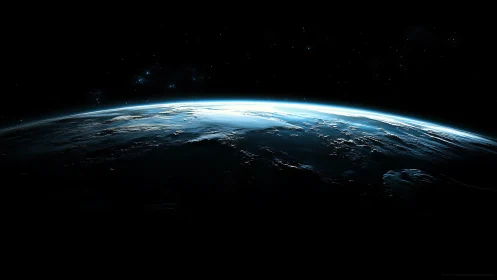 Glowing blue Earth gently wakes beneath a quiet starfield