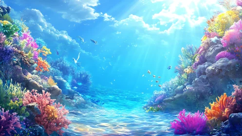 Sunlit coral canyon reveals vivid underwater reef life