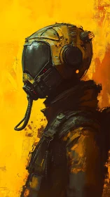 Helmeted drifter listens for distant worlds in neon dusk