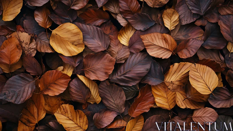 Autumn beech leaf carpet with rich overlapping earthy tones.