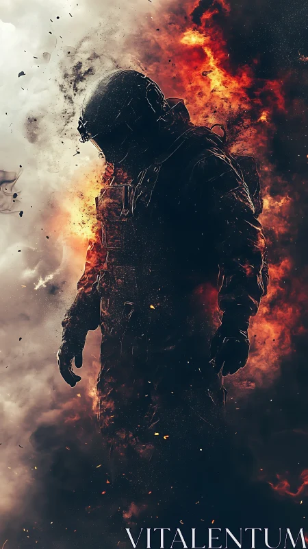 Digital painting of armored soldier engulfed in dynamic flames.