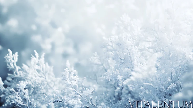 Snow covered branches fill frame with soft winter light