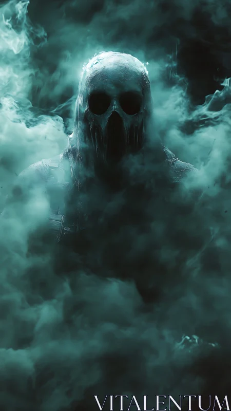 Smoke-drenched wraith emerges from teal oblivion and waits