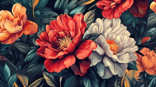 Layered Botanical Composition: Dimensional Peonies Digital Rendering.